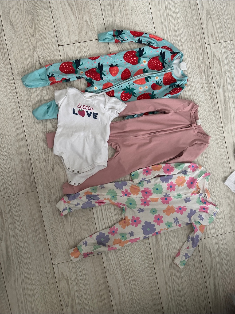 Girls' Strawberry & Floral One-Piece Sleepwear Set - Pink, Teal, White